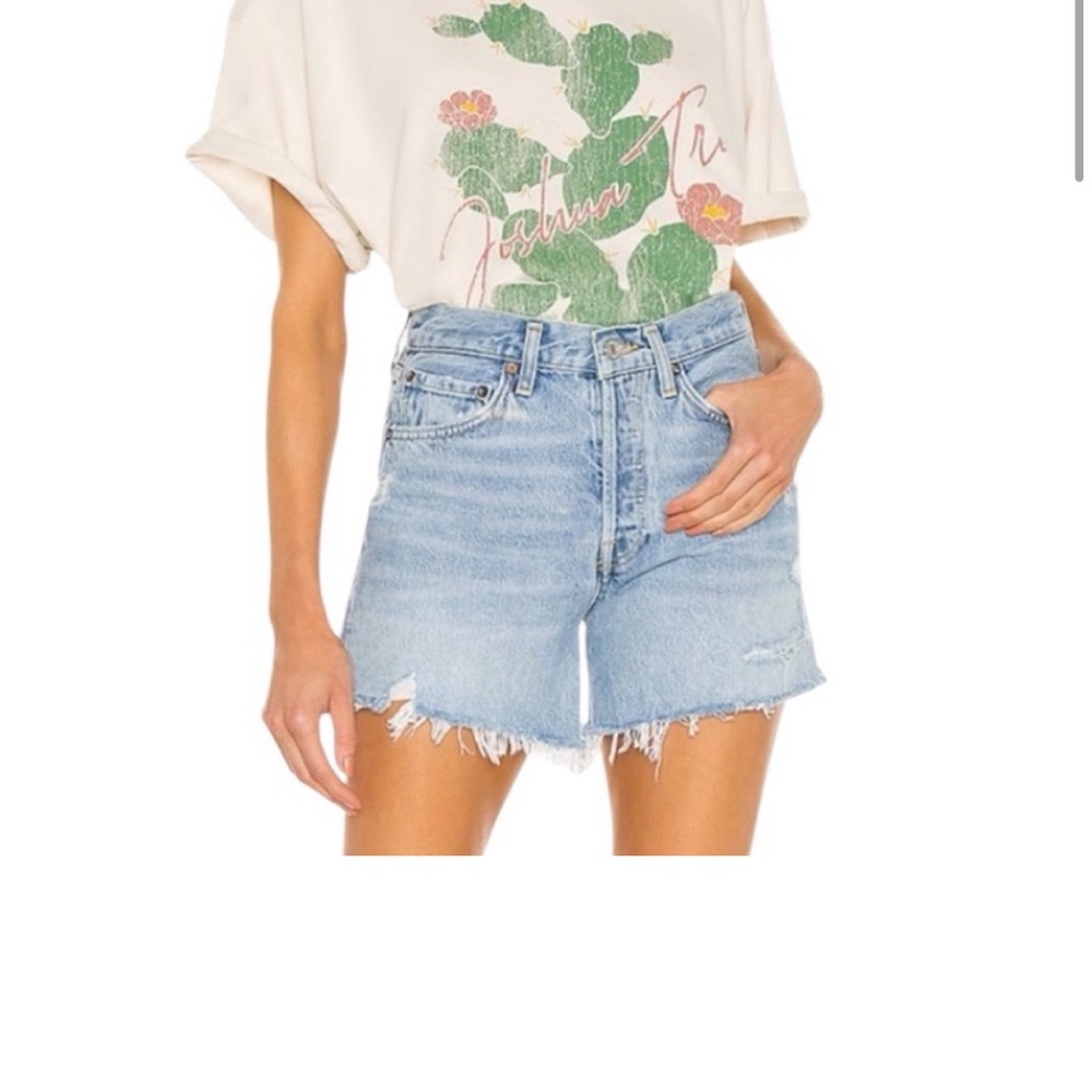 Agolde Blue Jean Shorts Distressed Frayed Hem